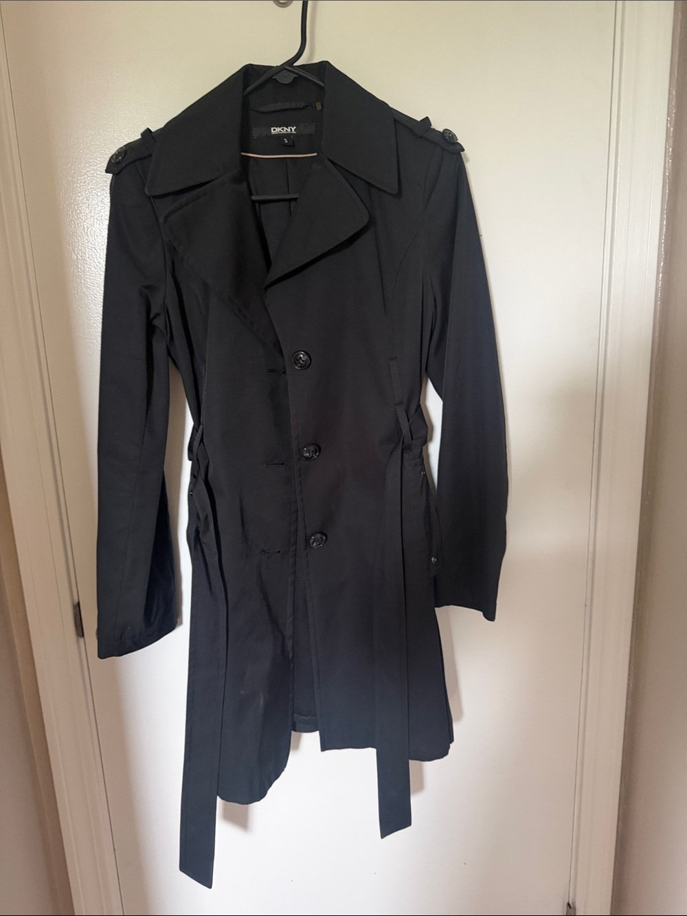 Dkny Black Classic Trench Coat with Waist Tie